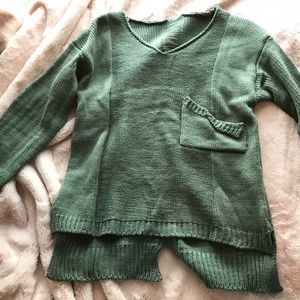 Distressed olive sweater